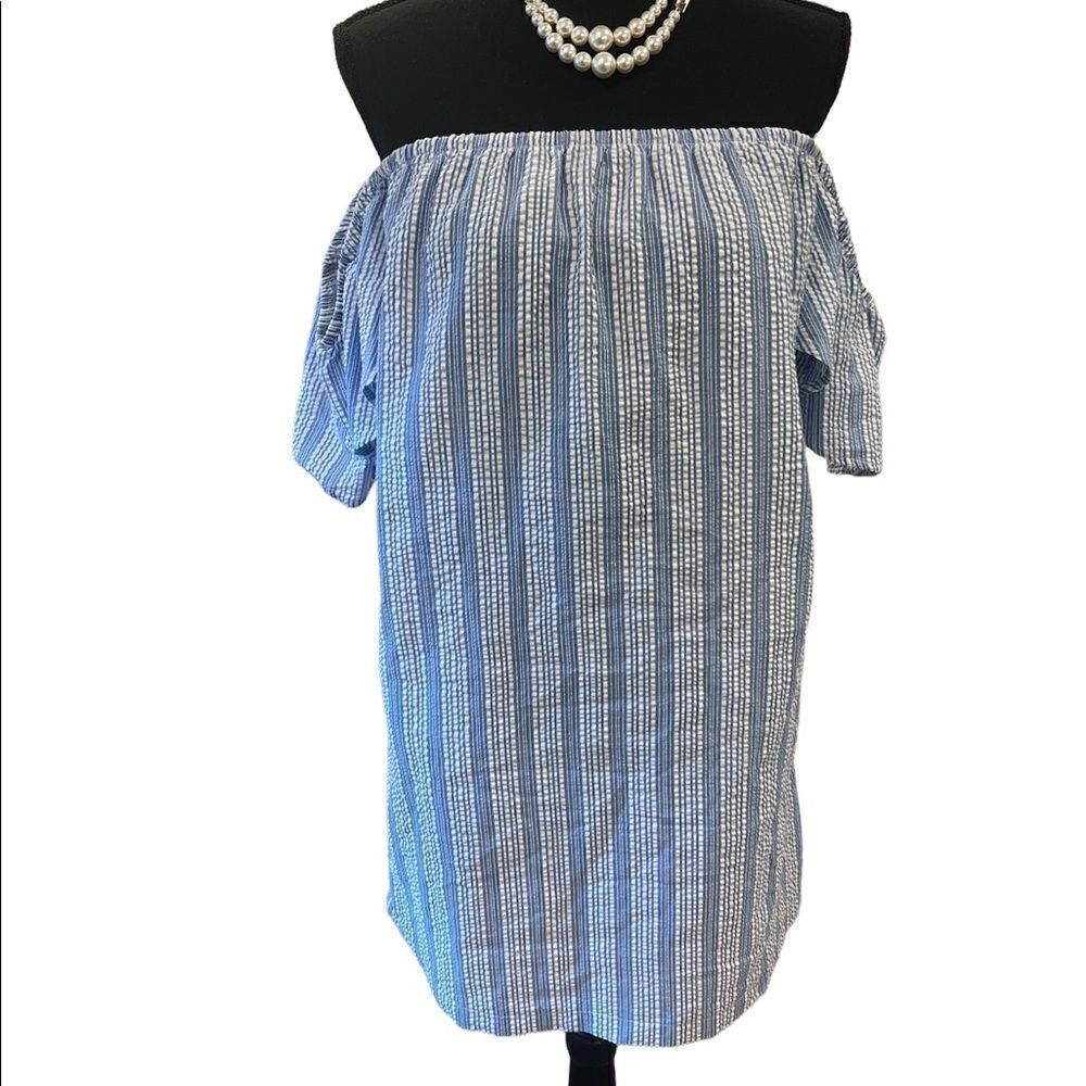 Off The Shoulder Seersucker Dress by Mimi Chica